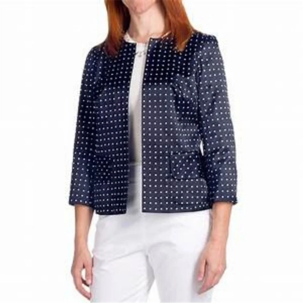 Pendleton Silk Blend Jacket Go Graphic Blazer Lightweight Pocket Navy Size 12